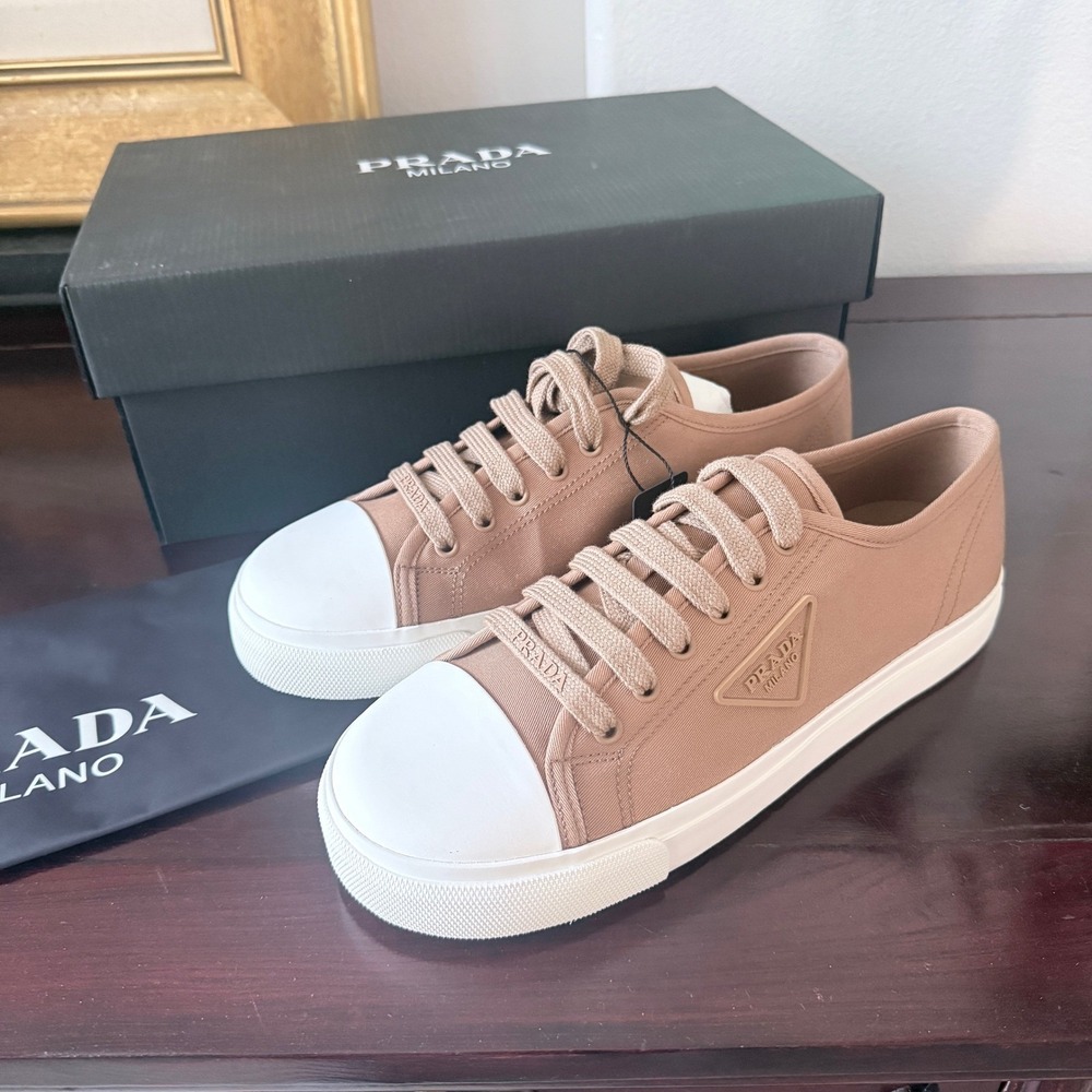 Prada 2EE430 Men's Wheel Re-Nylon Gabardine Sneakers Brown Low Top UK 8